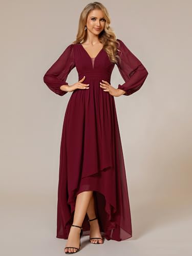 Ever-Pretty Women's Fall Lantern Sleeve A Line High Low Bridesmaid Dresses 02043