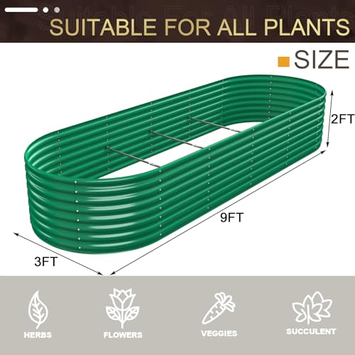 FRIZIONE 12FT(L)×3FT(W)×2FT(H) Galvanized Raised Garden Bed Outdoor, Metal Raised Garden Beds for Flower, Raised Planter Box Outdoor for Herb, Vegetable-Dark Green