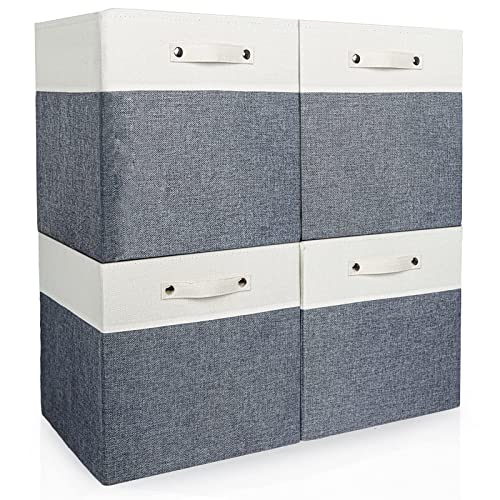 13x13x13 Cube Storage Bins, Collapsible Fabric Storage Cubes Organizer , Foldable Large Storage Baskets for Nursery, Toys Organizing Closet, Shelf Cabinet（6Pack, Beige and Grey