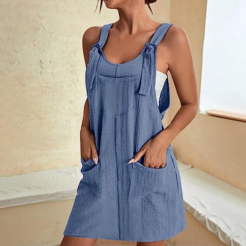 Sundresses for Women 2024 Casual Tie Front Solid Sun Dress with Pockets Sleeveless A Line Plus Size Summer Dresses