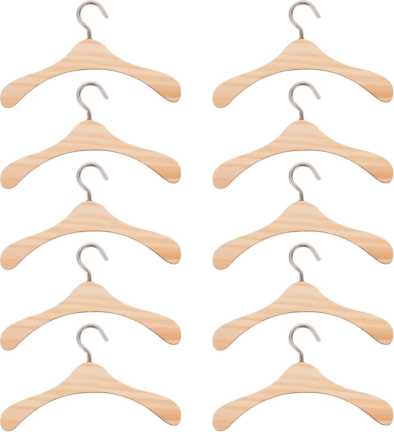 NUOBESTY 10pcs Wooden Dolls Clothes Hanger Clothes Hangers Mini Doll Closet Hangers Dollhouse Wardrobe Accessory (10cm)