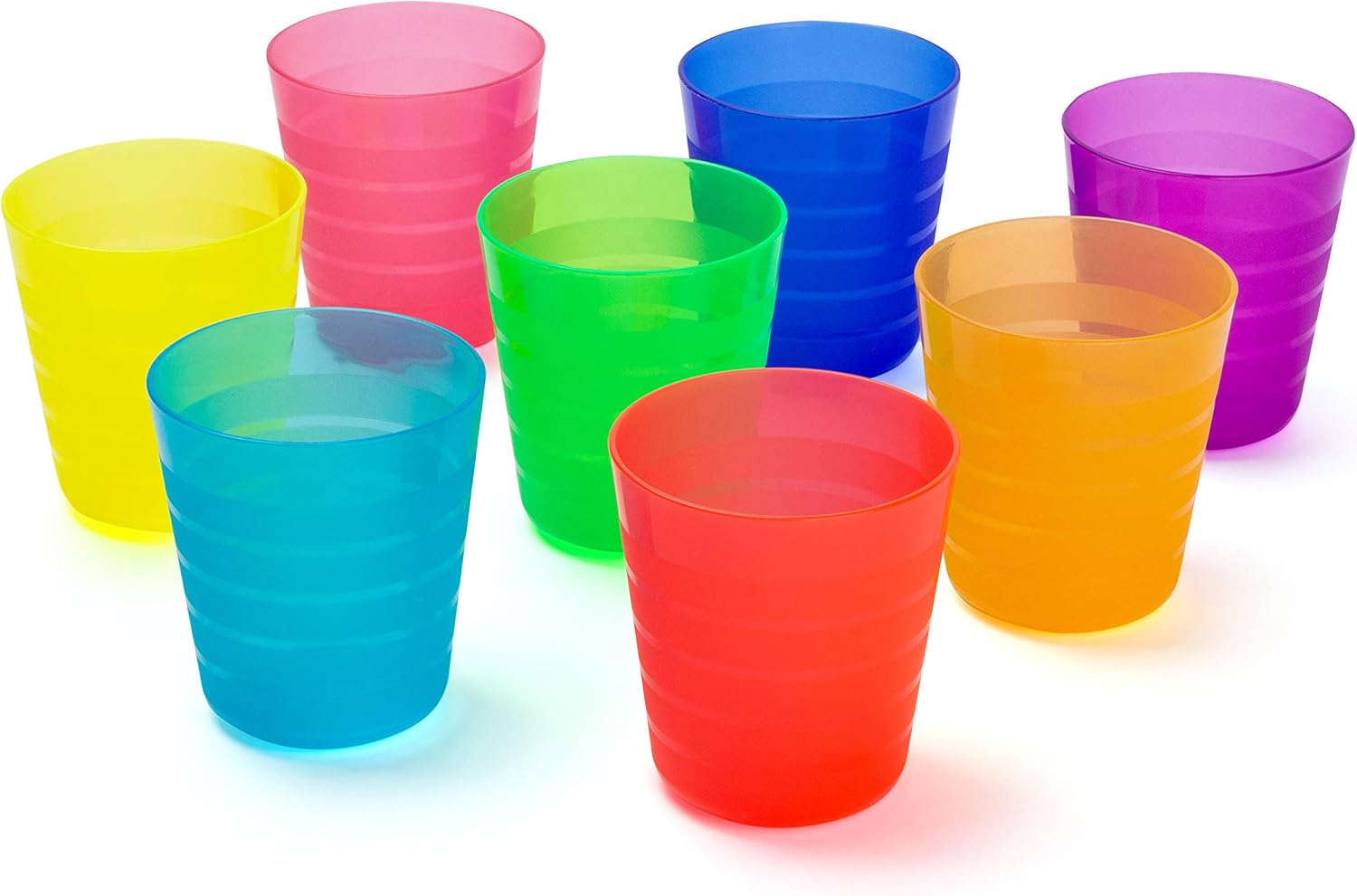 Plastic Dinnerware set for 8 | Kids dishes set include kids cups, kids plates, kids bowls | Rainbow colours for kids party indoor and camping | Reusable and Microwave Safe BPA Free for Kids & Toddler