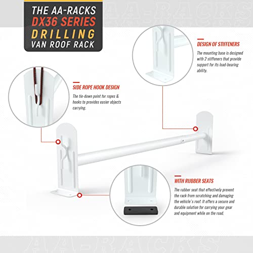 AA-Racks Model DX36 Universal Pickup Truck Cap & Topper 2 Bar Ladder Roof Van Rack System Adjustable Steel Cross Bars - Matte White