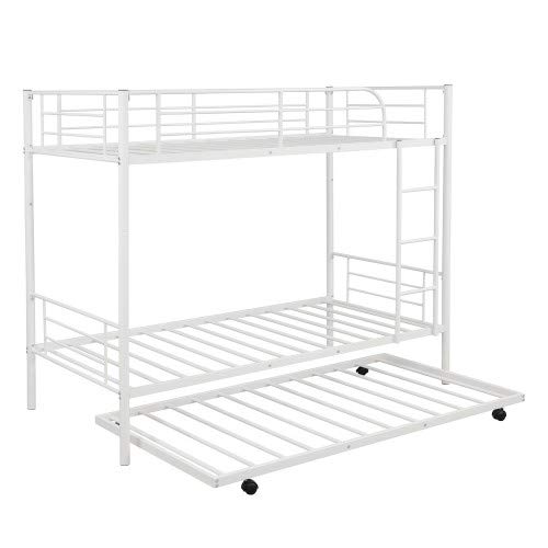 Twin-Over-Twin Metal Bunk Bed with Trundle and Ladders and Safety Guard Rails,Can be Divided into Two beds,No Box Spring Needed (Black)