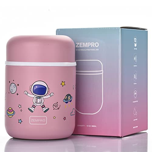 Cute 10 Oz Thermos Food Jar for Hot & Cold Food Soup Wide Mouth Leak Proof Stainless Steel Insulated Vacuum Container Small Travel Lunch Bento Galaxy Series (Pink)