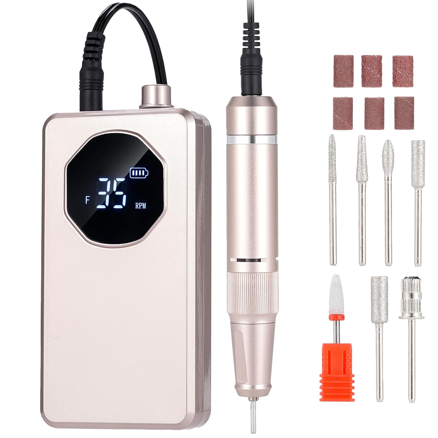 Professional Electric Nail Drill Machine, Portable Rechargeable 35000RPM Nail Filer Electric for Acrylic Nails, Manicure Pedicure Polishing Shape Tools for Home Use and Salon