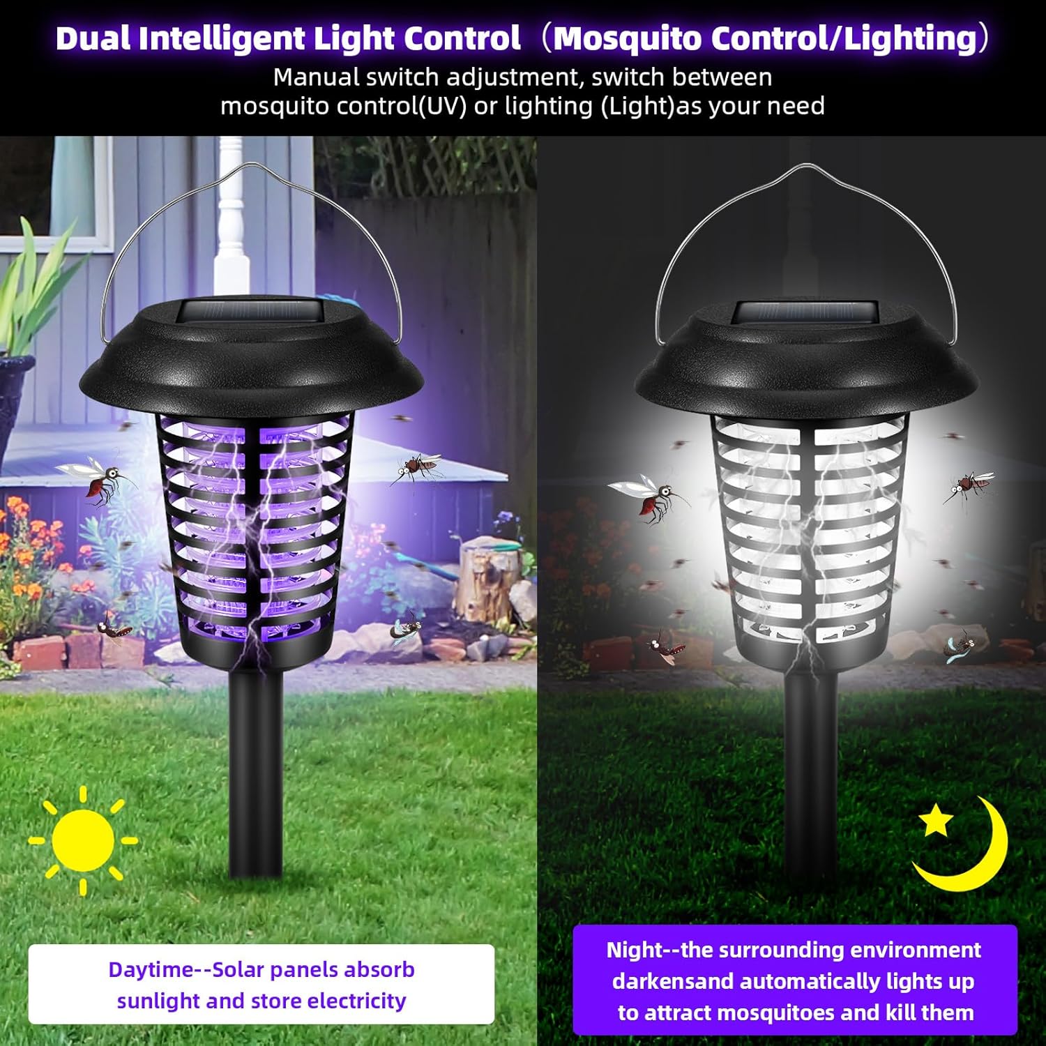 Solar Bug Zapper Outdoor Solar Powered Mosquito Zapper Killer Lamp Effective Fly Zapper Repellent Lighting Stake Landscape Fixture for Yard Garden Patio Pathway Camping,2 Pack
