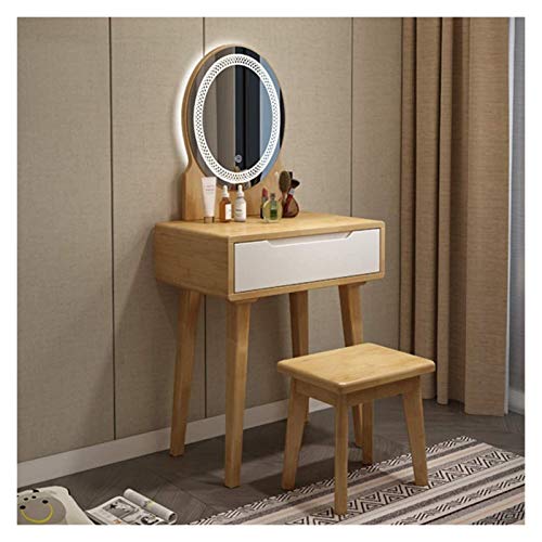 Dressing Table with 2 Sliding Drawers, Vanity Set with Touch Screen Dimming Mirror, Modern Bedroom Makeup Table (Color : Natural, Size : 60x40x126cm) (Walnut 60x40x126cm)