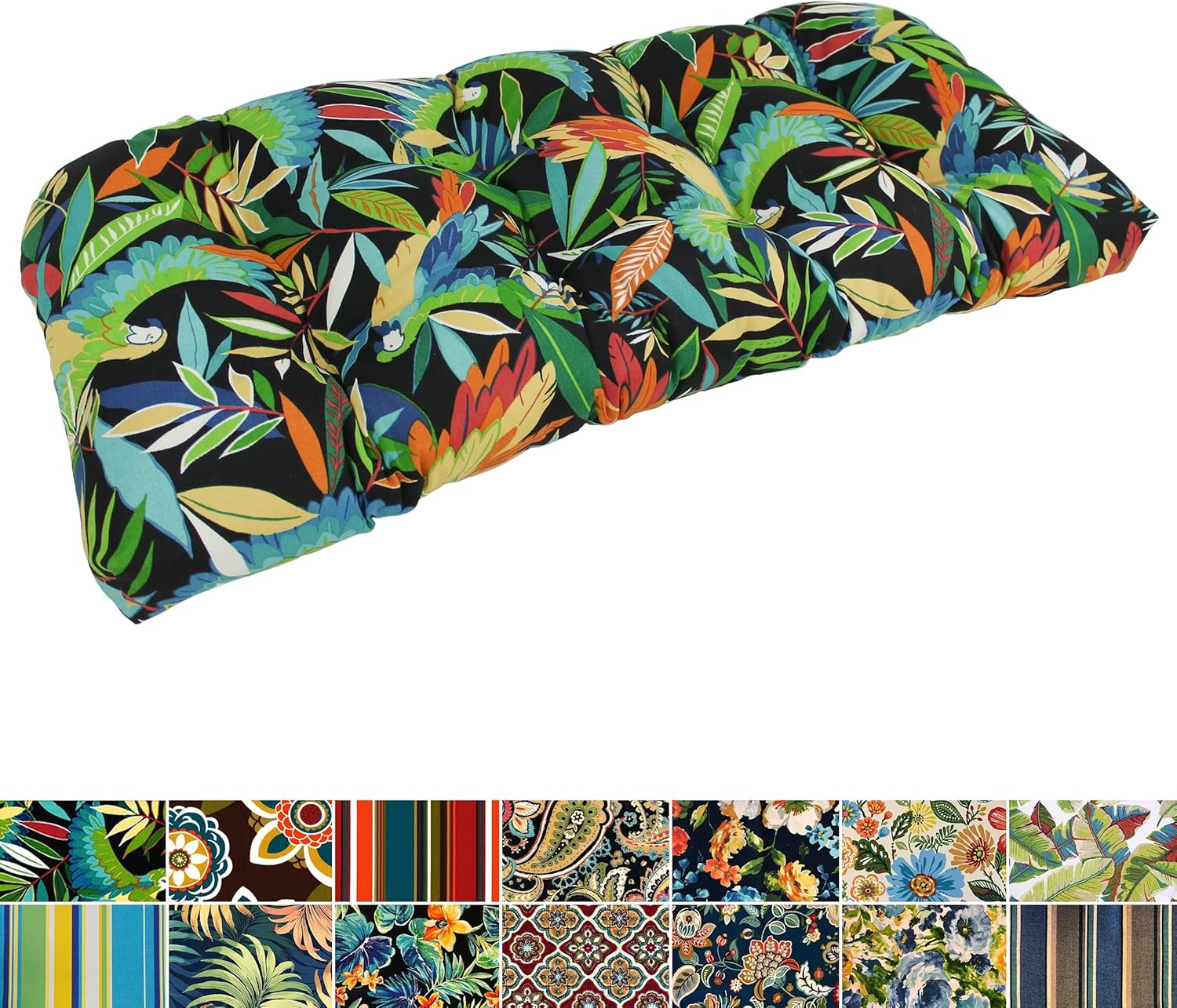 Blazing Needles Rounded Back Tufted Outdoor Loveseat Cushion, 42 x 19, Laperta Monsoon