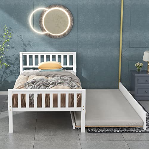 Twin Size Wood Daybed with Trundle and Storage, Twin Daybed with 3 Drawers for Bedrooms,Guestroom, Dorms, for Boys/Girls, Kids, Teens and Adults, No Box Spring Required, White