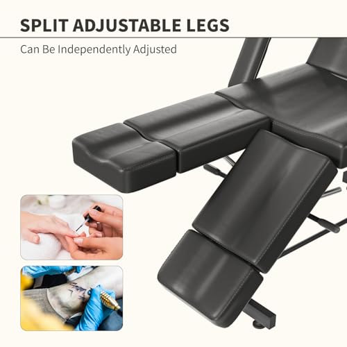 Tattoo Chair for Clients with Split Legs Adjustable Facial Bed for Esthetician with Stool Multipurpose Comfortable Professional Massage Spa Bed Rolling Chair Set Hold Up to 440lbs, Black