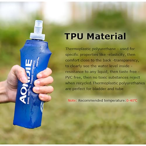 AONIJIE 2PCS Foldable Soft Water Bottle, 250ml/500ml TPU Environmentally Friendly Soft Water Bag for Running, Hiking, Cycling (2pcs 250ml bottle)