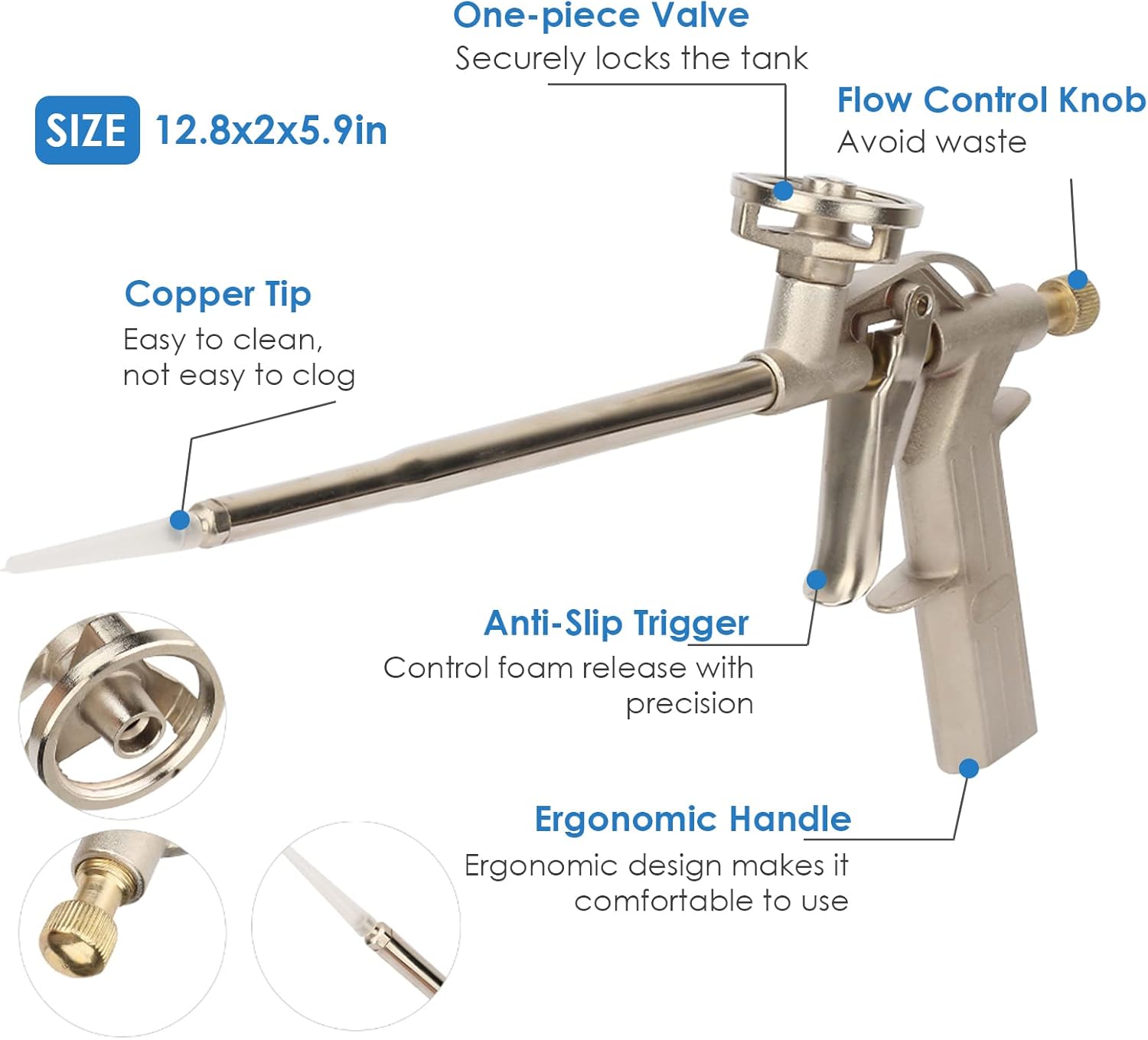 2Pcs Spray Foam Gun, Aluminum Alloy Foaming Gun Sealant Caulking Gun, Expanding Foam Gun Spray Application Applicator
