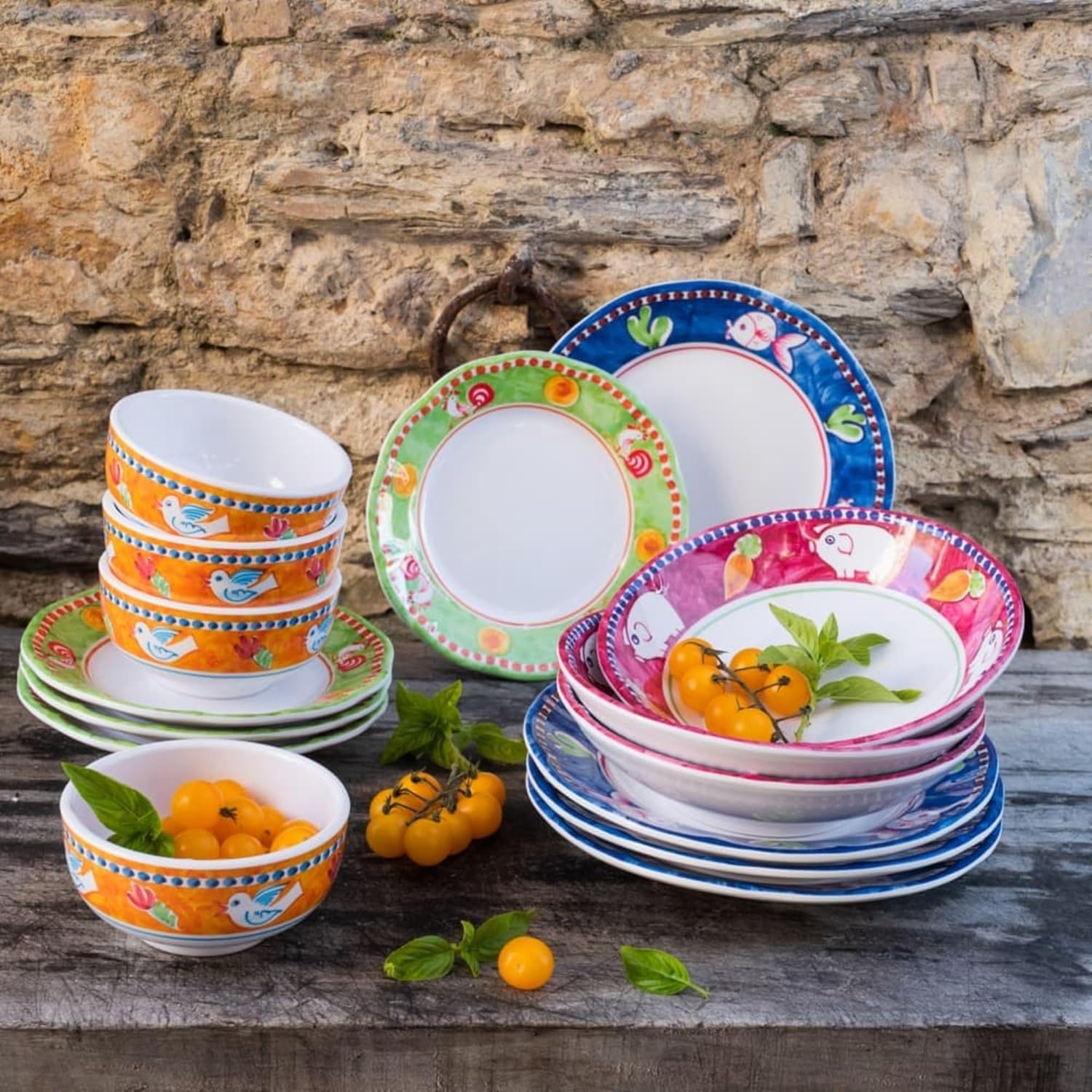 Vietri Melamine Campagna Gallina 4-Pc Unbreakable Dinnerware Set with Pasta Bowl & Dinner Plate
