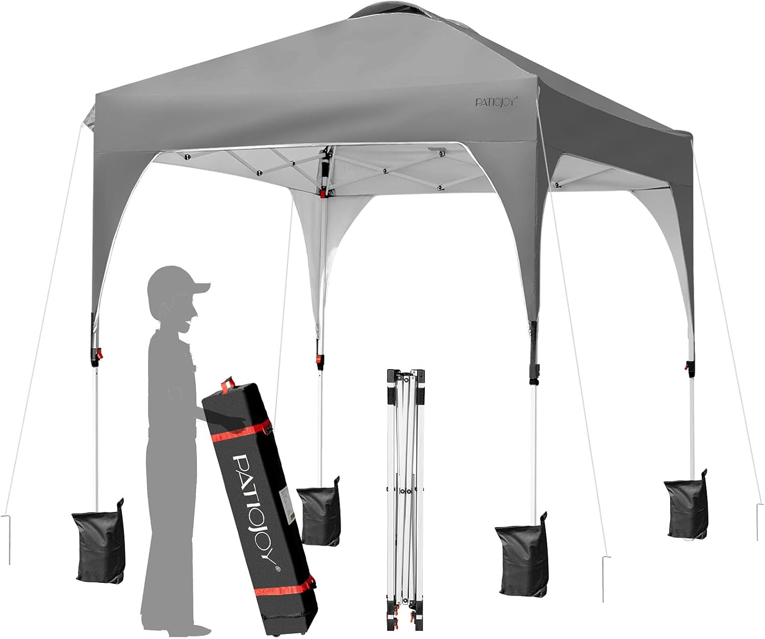 Tangkula 6.6 x 6.6 FT Outdoor Pop-up Canopy Tent, Height Adjustable Commercial Instant Canopy w/Portable Roller Bag, 4 Weight Bags, Outdoor Camping Sun Shelter for Camping, Party (Grey)