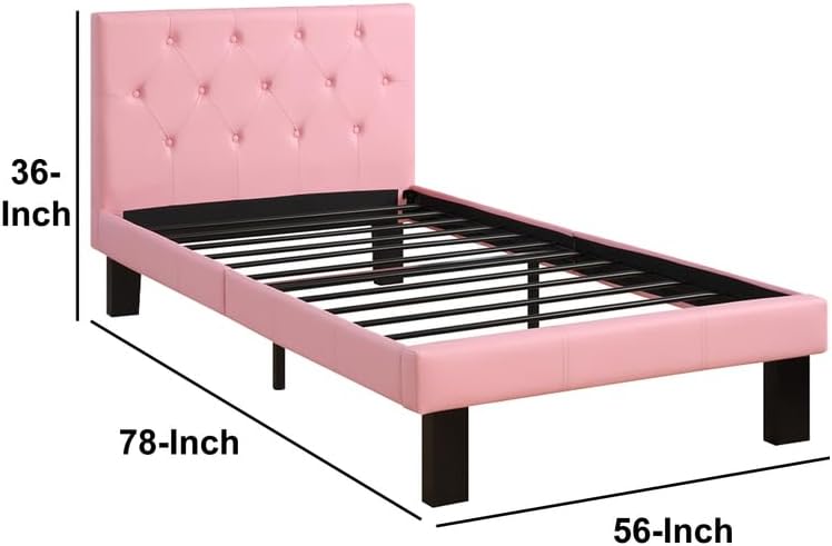 Vintage Vogue Faux Leather Upholstered Full size Platform Bed with Tall Frame tufted Headboard, Pink Bed Frame Beds, Pink, 56