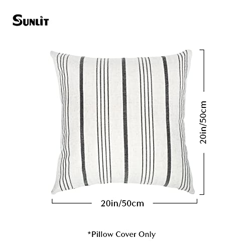 Sunlit Decorative Farmhouse Throw Pillow Case, Cover Only, Set of 2 Cream/Off-White with Dark Gray Stripes Square Pillow Cover, 20