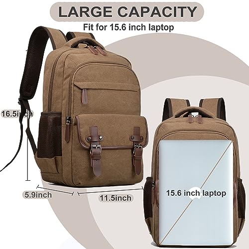 Canvas Laptop Backpack, Vintage Daypack for Men Women,Travel Work Rucksack College Bookbag Computer Bag Fits 15.6 Inch Laptop (Black)
