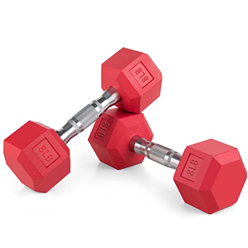 Portzon 8 Colors Options Compatible with Set of 2 Rubber Dumbbell Weight, 5-50 LB, Anti-Slip, Anti-roll, Hex Shape