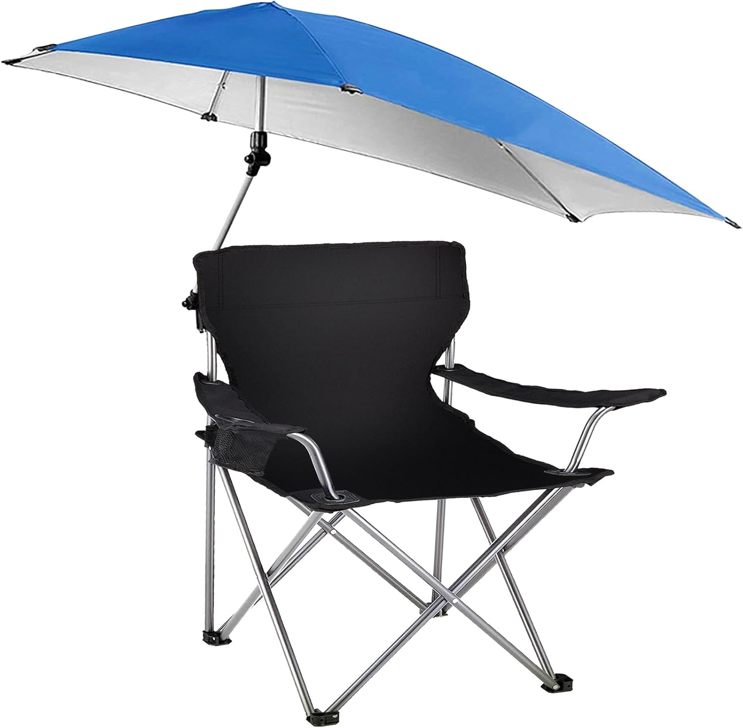 Beach Chair with Umbrella, Folding Beach Chairs for Adults with Canopy Shade, UPF 50+ Adjustable Heavy Duty Camping Lawn Chair with Cup Holder Carry Bag, for Outdoor Picnic BBQ Fishing (Black)