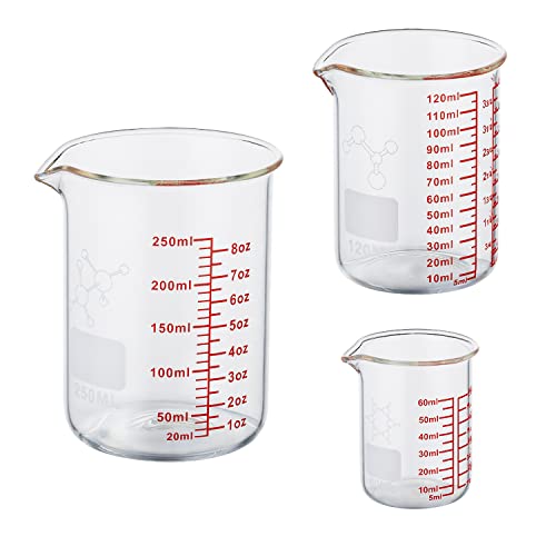 High Borosilicate Glass Measuring Cup Set-V-Shaped Spout，Includes 60ml(2OZ), 120ml(4OZ), and 250ml(8OZ) Glass Measuring Beaker for Kitchen or Restaurant, Easy to Read