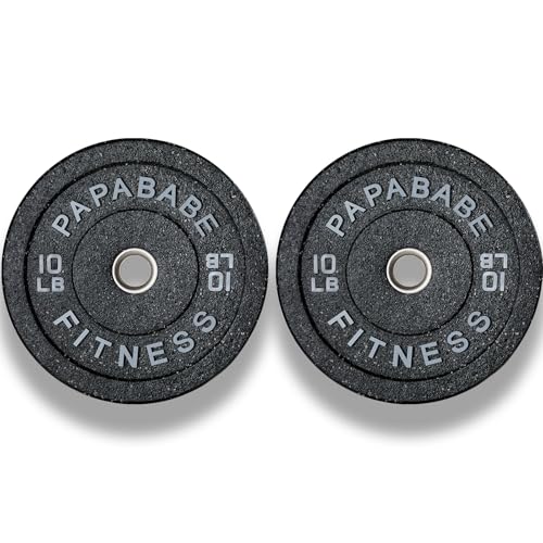 Papababe Bumper Plates, Olympic Weight Plates High Bounce with Colored Fleck Rubber Weights Plates for Weightlifting and Strength Training, Single, Pair & Set