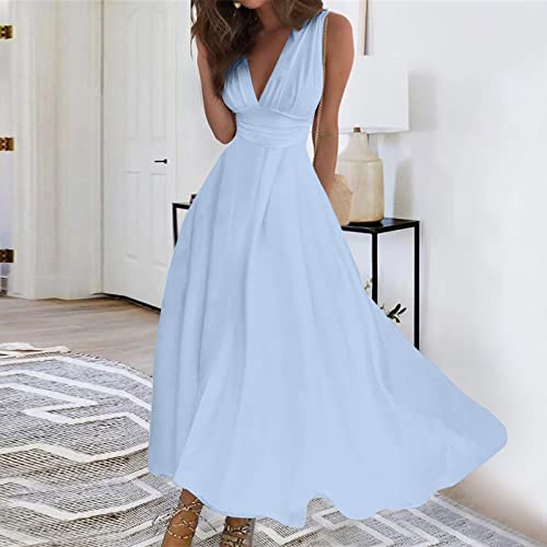 2024 Summer Dress for Women Boho Floral Sundress Ruffle Hem Wrap V Neck Flowy Casual Beach Party Long Dresses, S-3XL