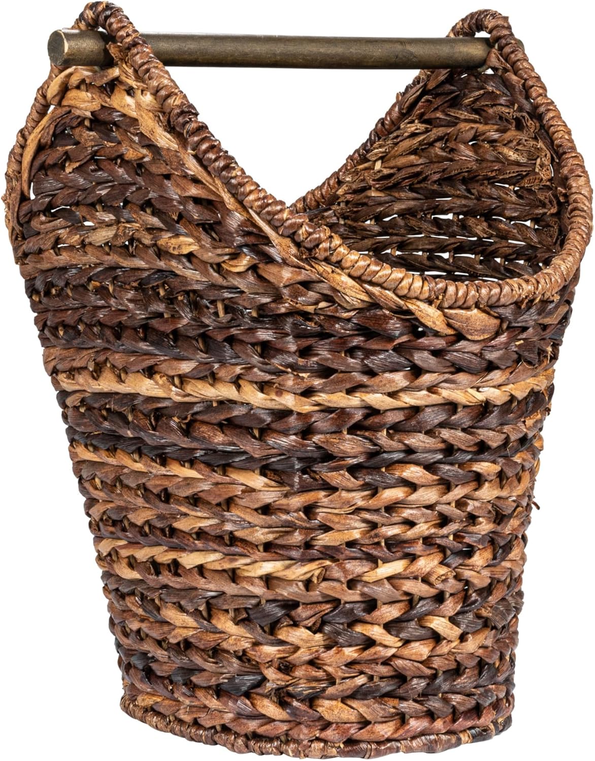 Creative Co-Op Boho Oval Braided Bankuan Bathroom Tissue Basket with Wood Handle, Toilet Paper Holder, Dark Brown