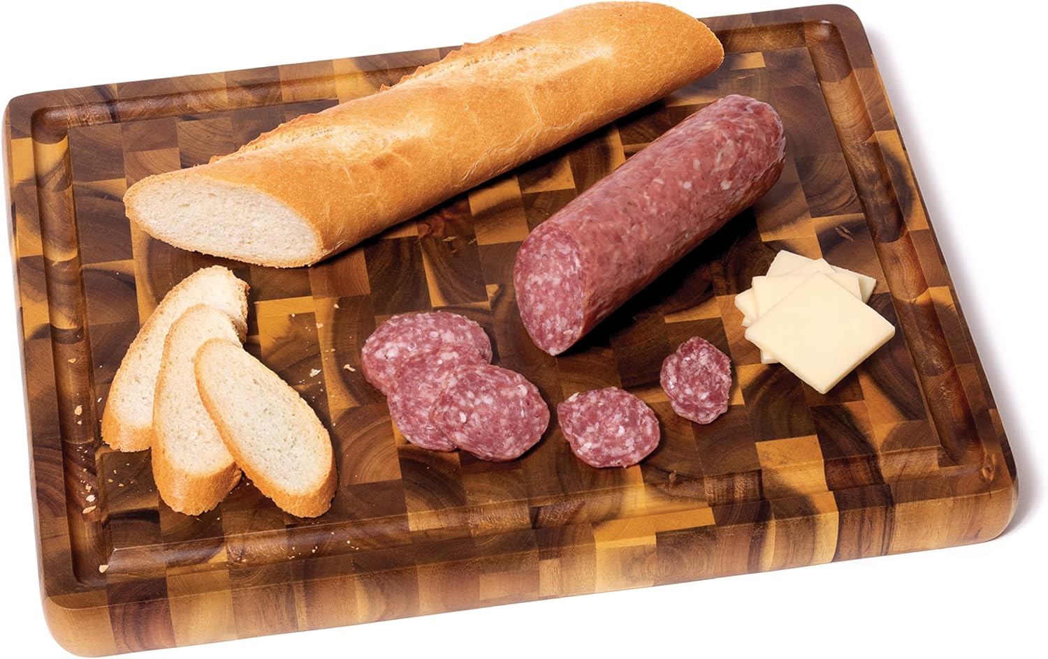 Lipper International 1290 Acacia End Grain Cutting Board with Cut-Out Handles for Cutting or Serving, 15 3/4