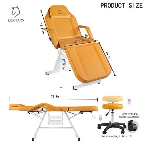 Tattoo Chair Facial Bed Chair, Adjustable Folding Salon Bed with Hydraulic Stool Massage Bed for Professional Massage Facial Lash Beauty Treatment Spa, Black