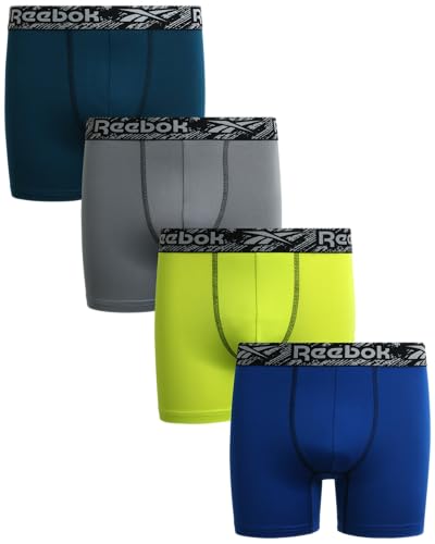 Reebok Boys Boxer Briefs - 4 Pack Sport Soft Performance Stretch Boxer Briefs Underwear - Breathable Boxers for Boys (6-18)