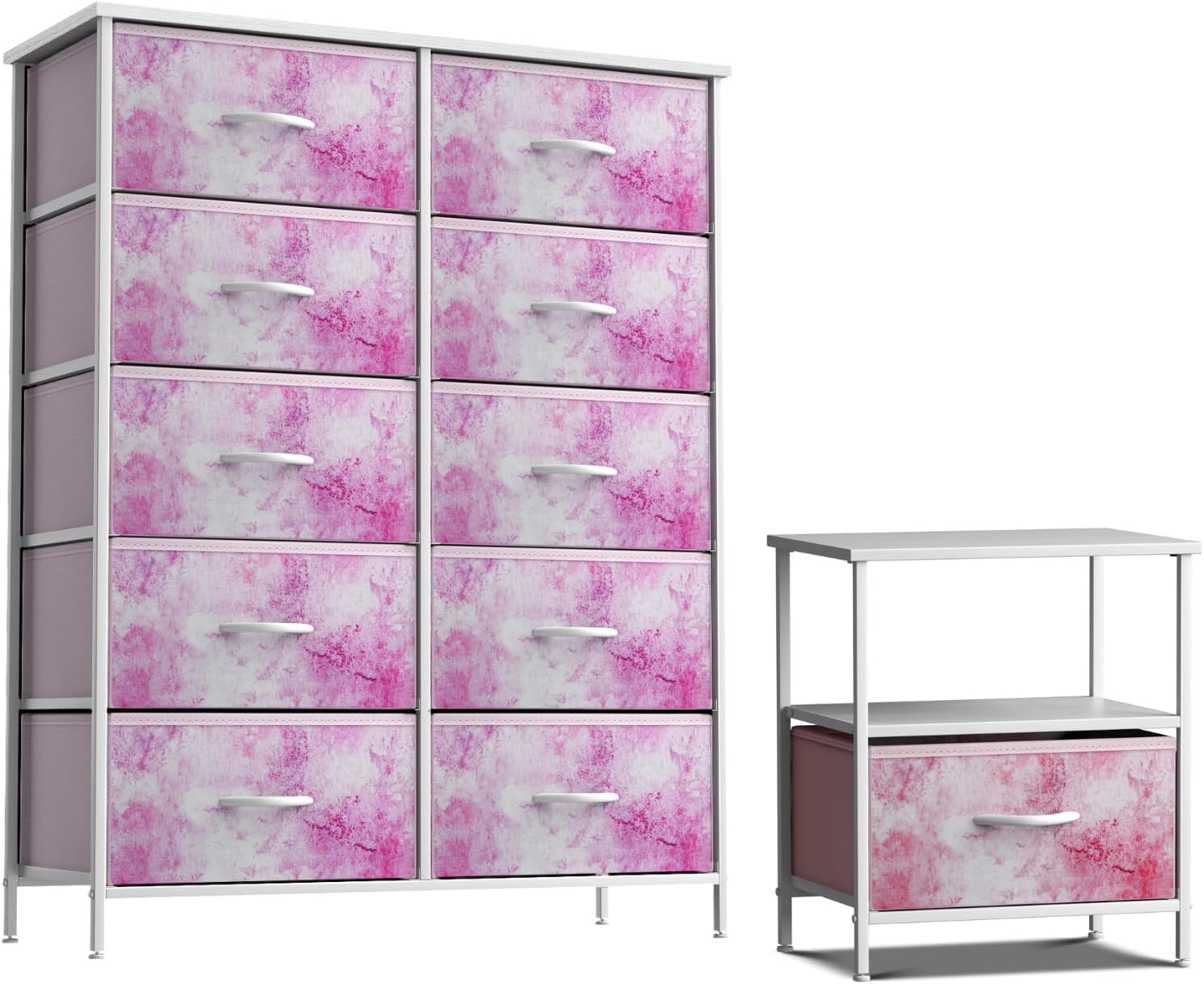 Sorbus Kids Dresser with 10 Drawers and 1 Drawer Nightstand Bundle - Matching Furniture Set - Storage Unit Organizer Chests for Clothing - Bedroom, Kids Rooms, Nursery, & Closet (Tie Dye)