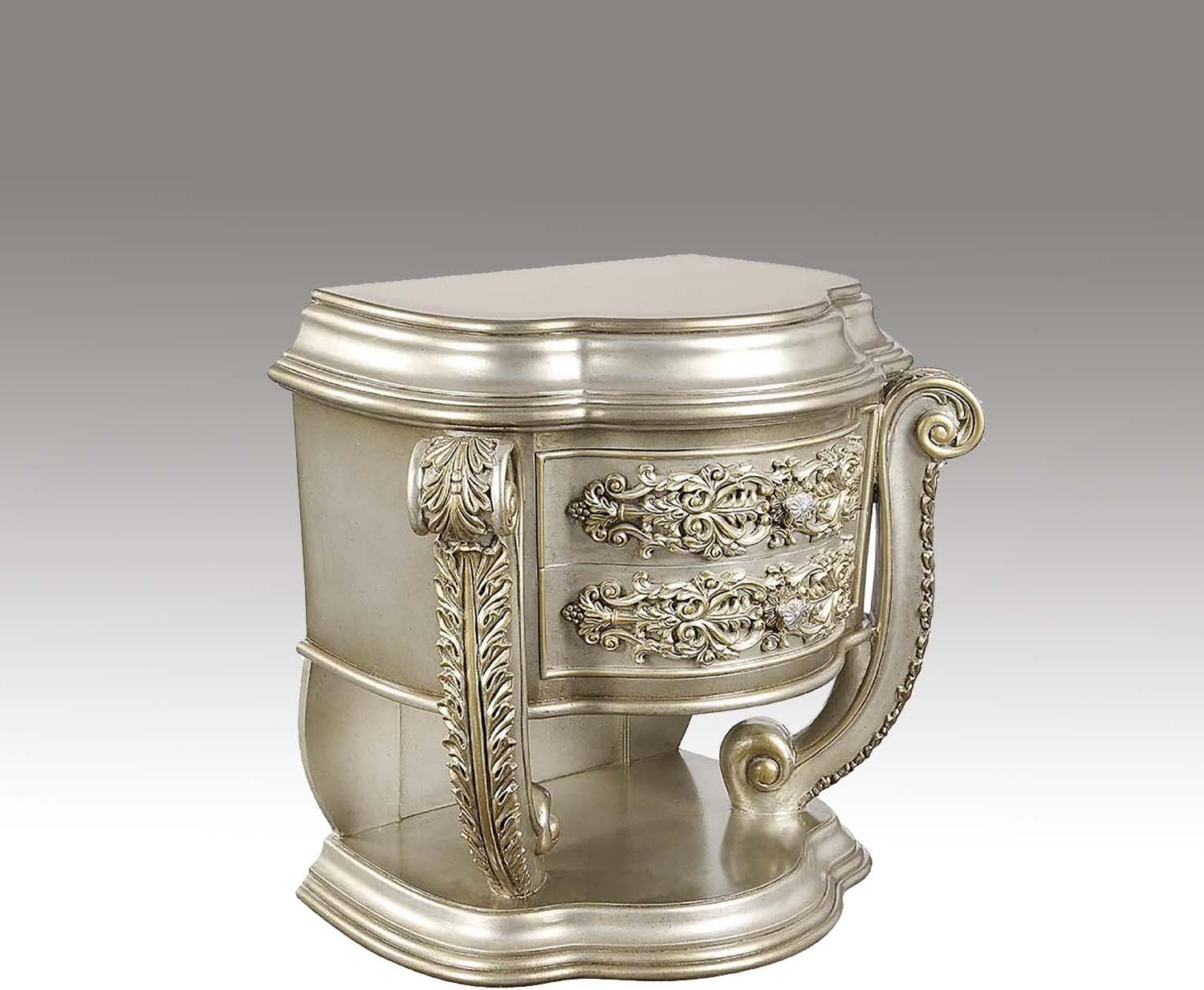 Acme Furniture Wood Nightstand with 2 Drawers, Champagne and Gold