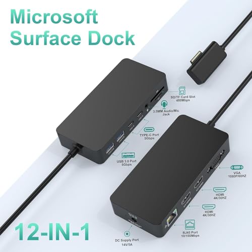 Surface Dock, Surface Docking Station, Microsoft Surface Triple Display (2 HDMI 4K+VGA) Dock, Surface pro Accessories for Surface Pro 9/8/X/7/6/5/4/3, Surface Book 3/2/1, Surface Laptop go/5/4/3/2