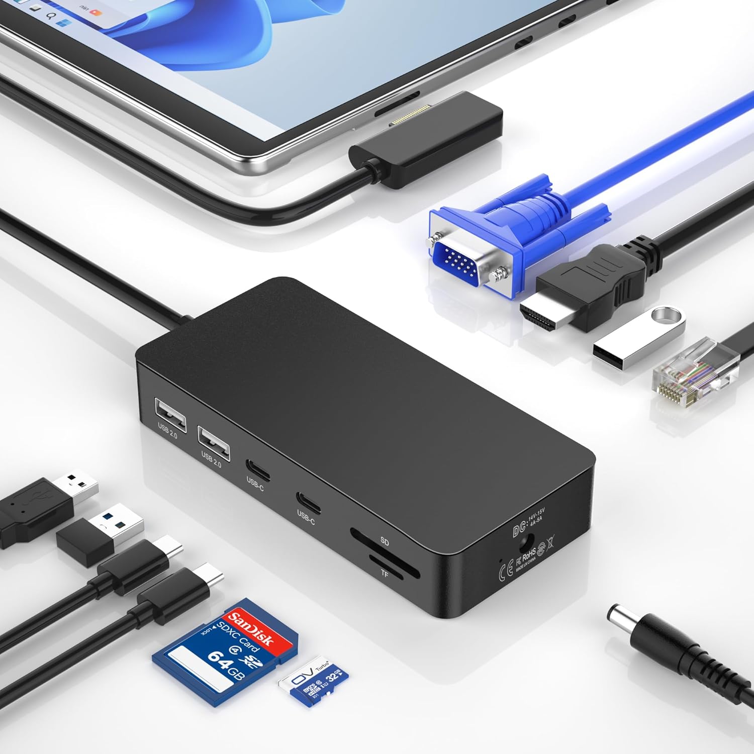 Microsoft Surface Dock 2, Surface Triple Display Dock with 4K@60Hz HDMI+VGA, 11 in 1 Surface Pro Docking Station for Surface Pro 11/10/9/X/8/7/6/5/4/3, Surface Laptop 6/5/4/3/2/1, Surface Laptop Go