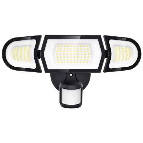 Olafus 100W LED Security Light Motion Sensor Outdoor Light, Motion Flood Light Dusk to Dawn, 9000LM Super Bright 6500K Exterior Motion Detector Floodlight for Garage Yard Porch Eave IP65, Black