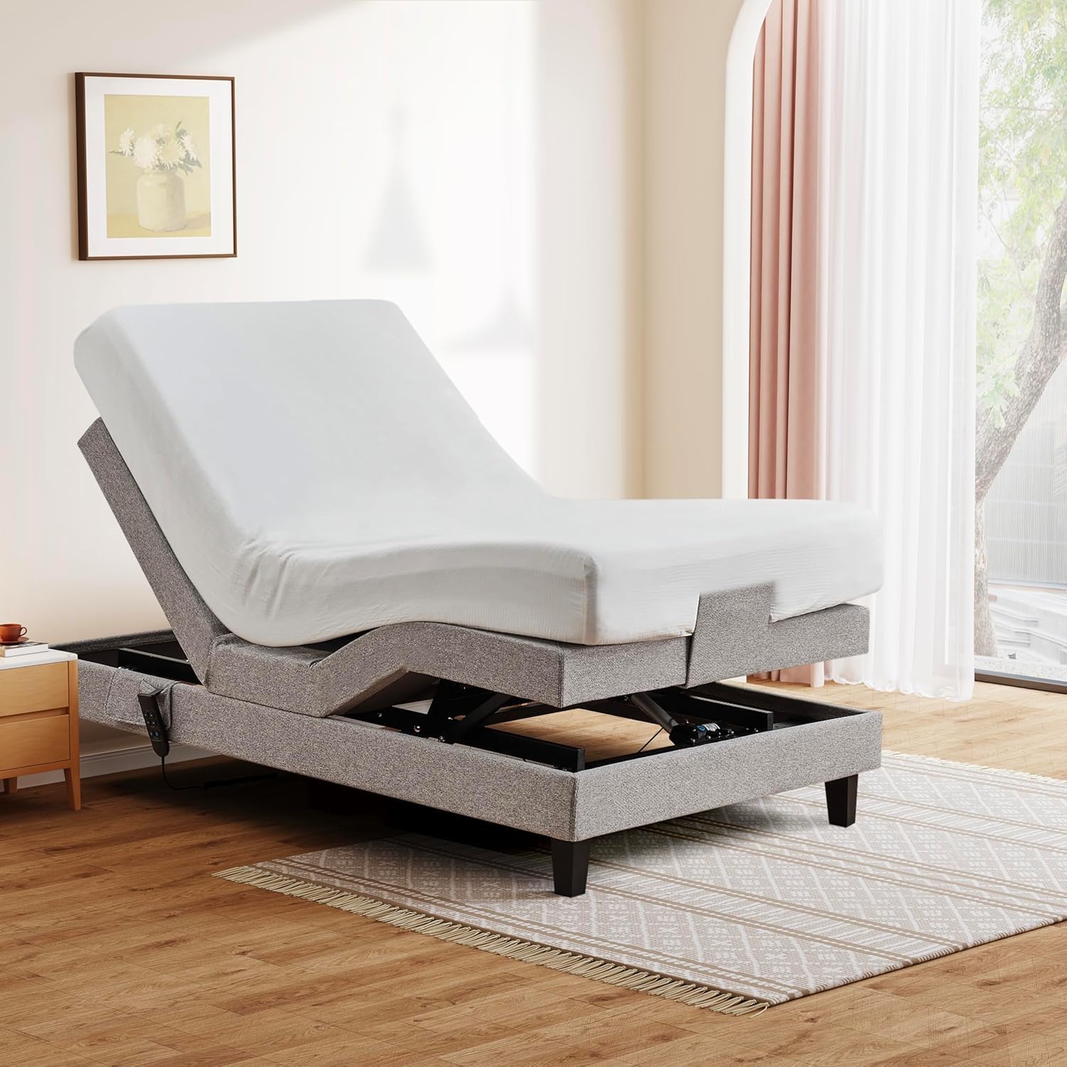 Electric Adjustable Bed Base, Ergonomic Upholstered King Size Bed Frame with Upgraded Motors l, Independent Head and Foot Incline,Anti-Snore, Memory Positions