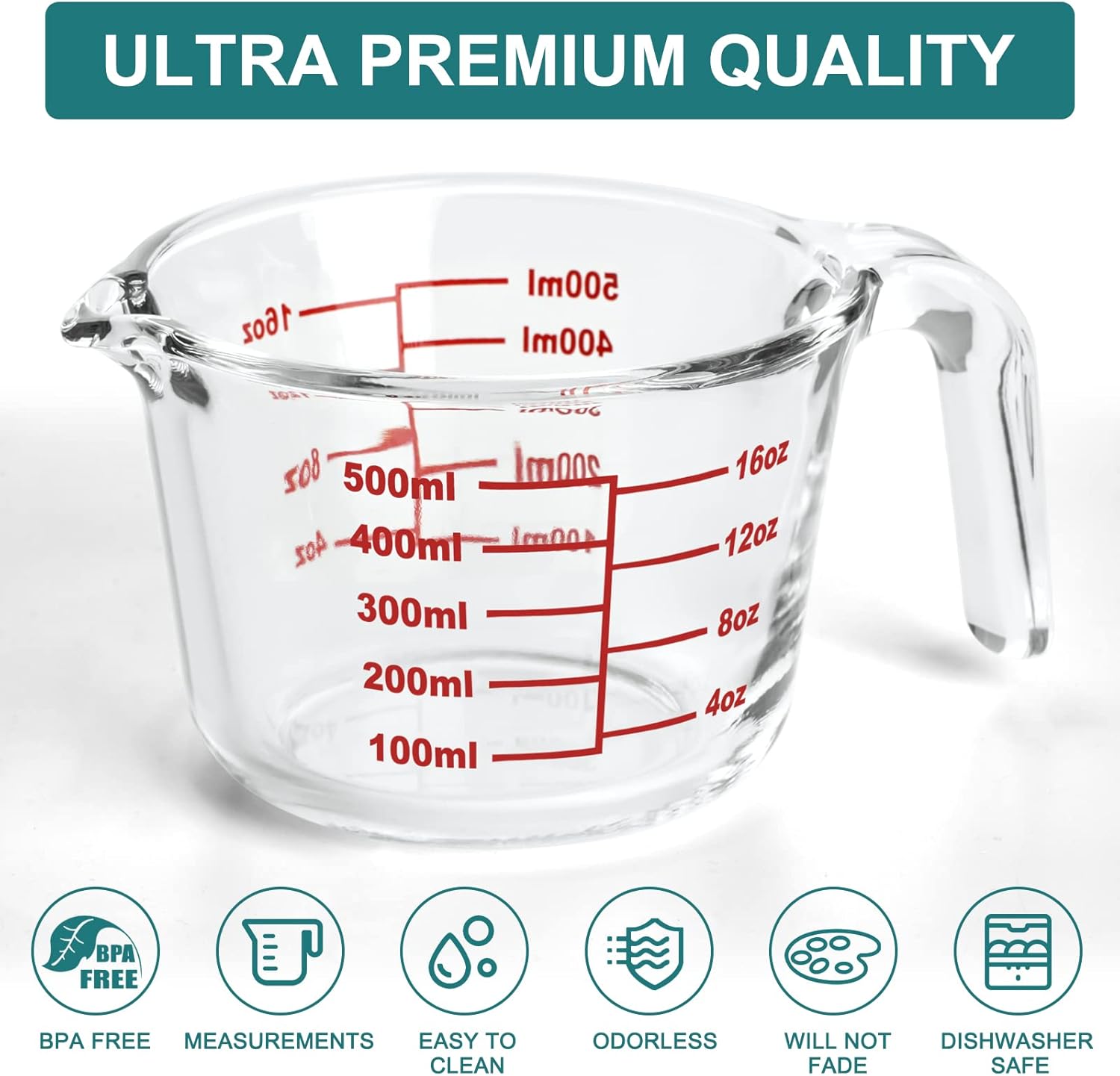3 Glass Measuring Cups Set 1000,500,250 ml (4-Cups, 2-Cups and 1 Cup) + 5 Measuring Spoons, Safe for Microwave, Freezer, BPA Free Premium Heat Resistant Borosilicate Glass by TIBLEN