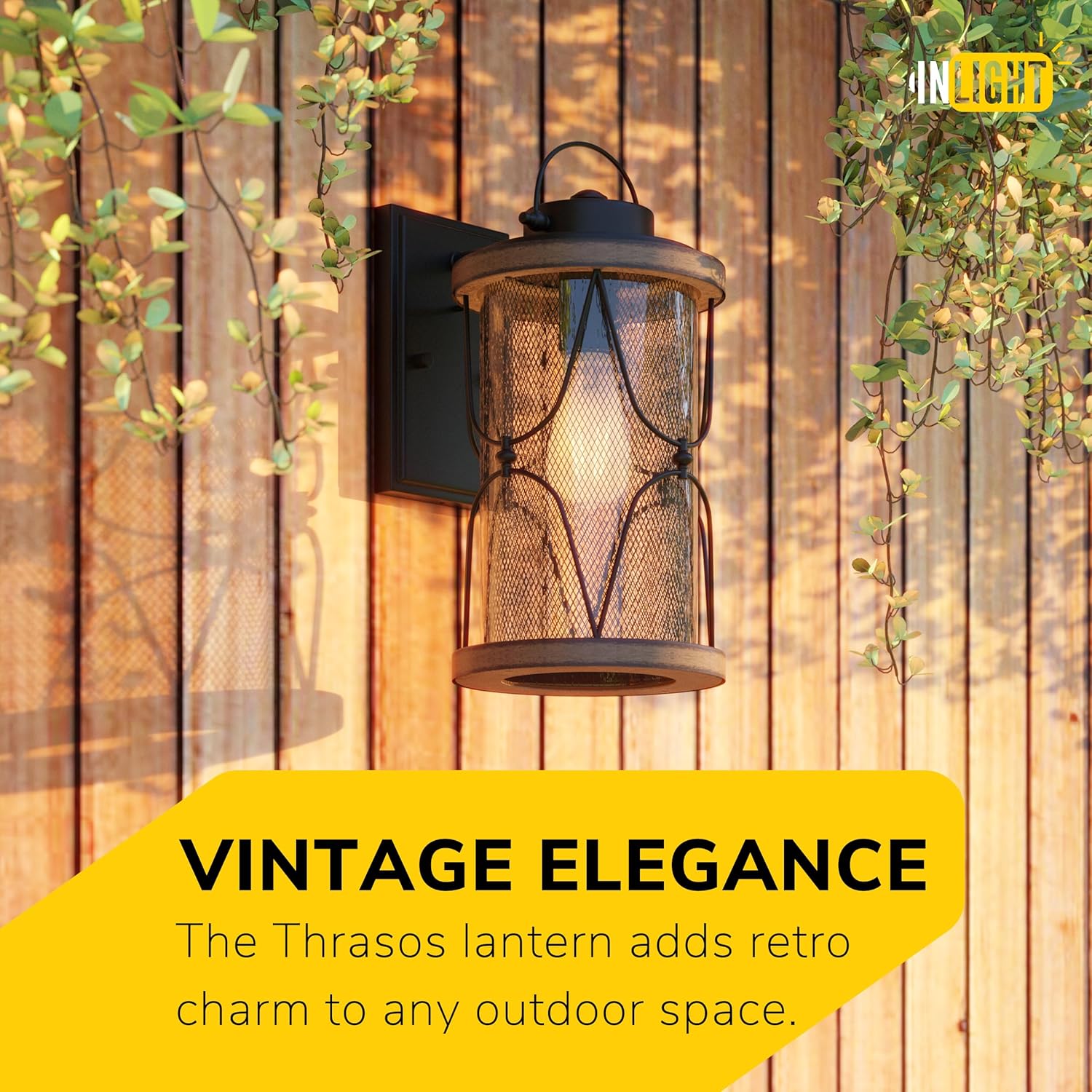 Inlight Thrasos 10 4/5'' High Outdoor Wall Light, Black and Faux Barnwood Finish, Bulb Not Included, IN-0605-1-BK