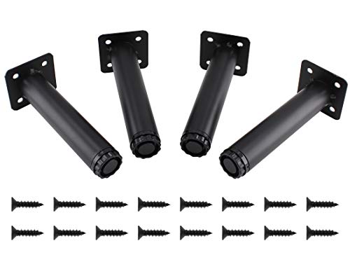 4pcs Adjustable Furniture Legs, 5.7 Inch / 145mm Black Metal Support Feet Heavy Duty Replacement Legs for Sofa TV Cabinet Couch Coffee Table Sideboards Cupboard Dresser