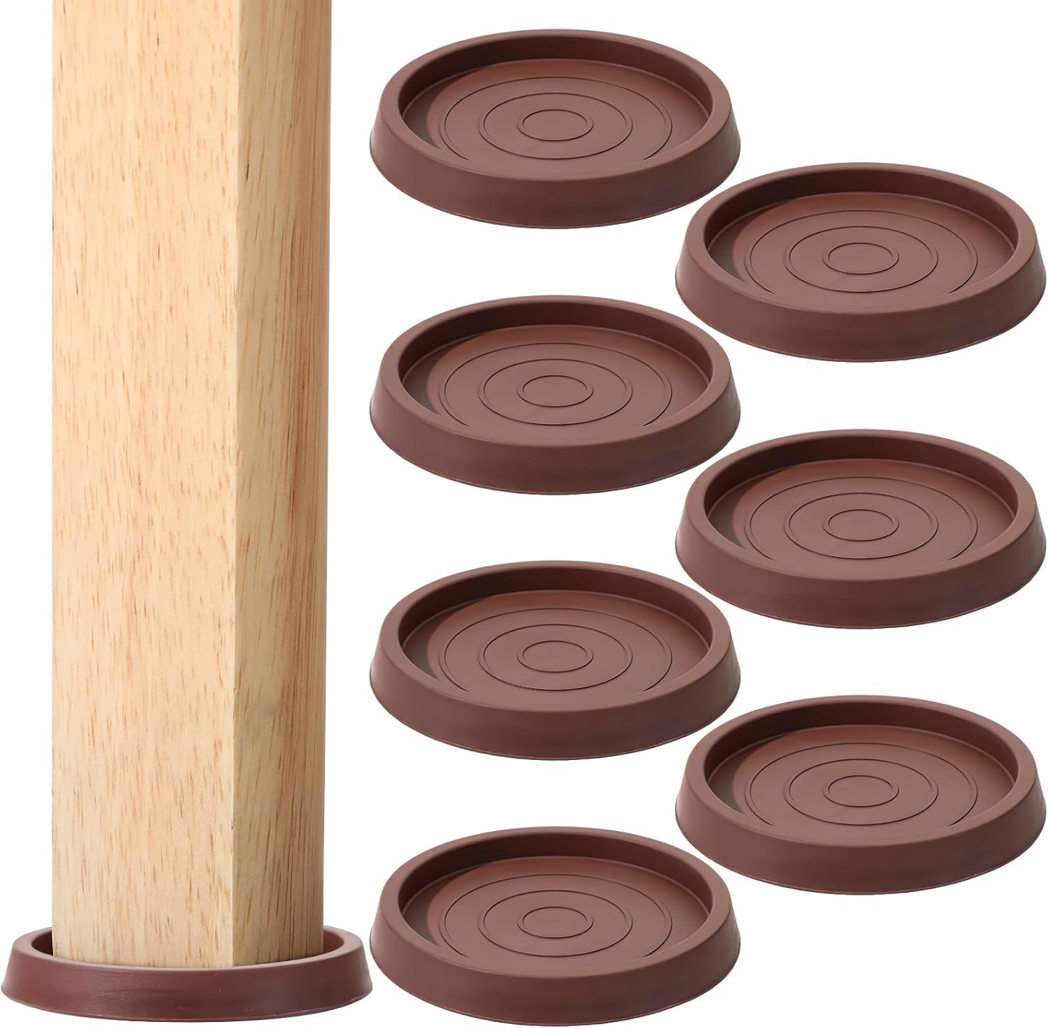Chunful 8 Pack Furniture Cups Rubber Furniture Pads Round Furniture Caster Cups Non Slip Furniture Coasters Furniture Legs Protectors Stoppers for Hardwood Floors Bed Sofa Table(2.5 Inch, Brown)