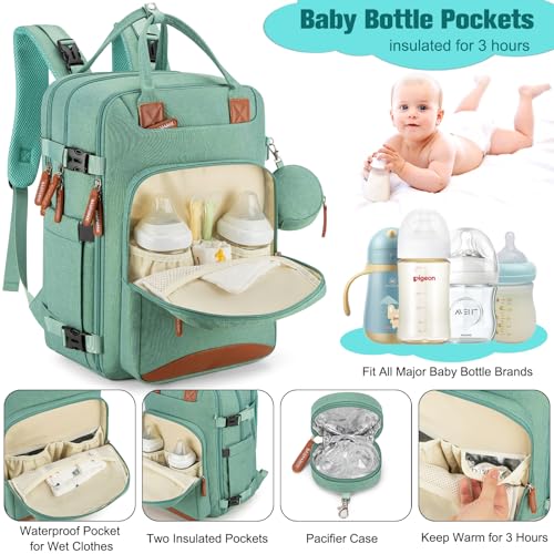 Diaper Bag Backpack,BAGPARKK Multi function Baby Bag with Portable Changing Pad, Pacifier Holder,Waterproof Diaper Bags with USB Charging Port,Anti-Theft Travel Backpack for Mom, Dad, Newborn (Black)