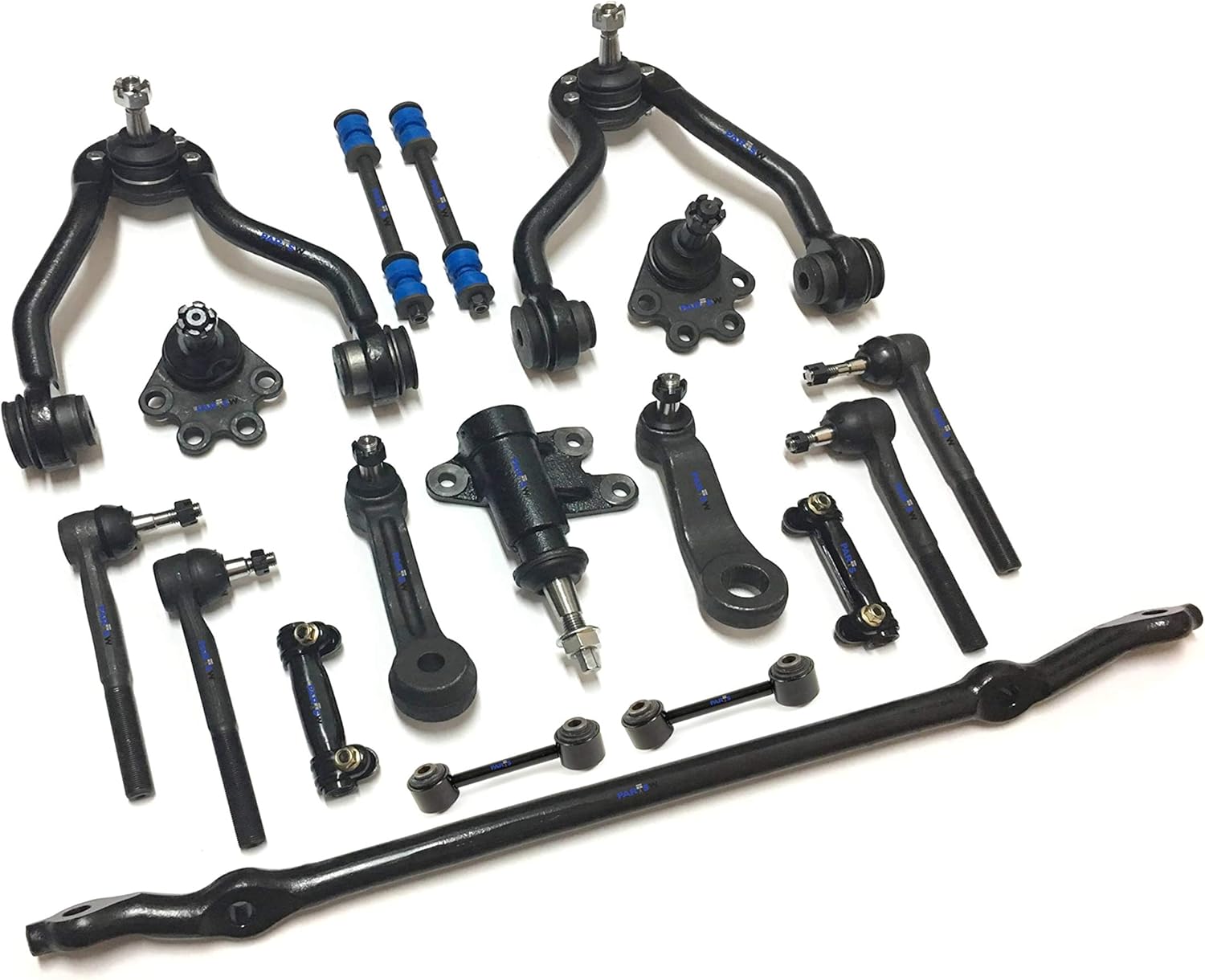 18 Pc Rear & Front Suspension Center Link with Idler & Pitman Arm Sway Bar Links Tie Rod Ends Upper Control Arms Lower Ball Joints