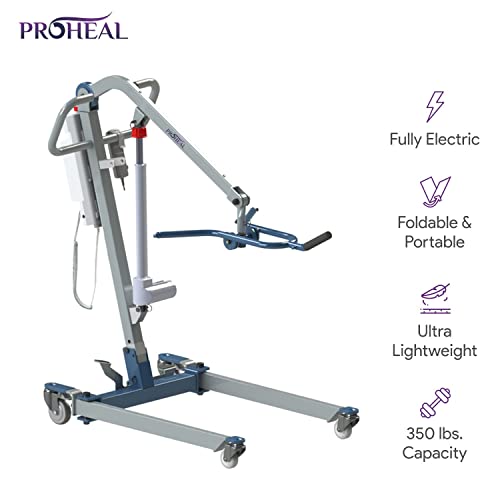 ProHeal All-in-One Patient Lift - Portable Patient Lift for Home Use and Facilities - Universal Electric Lift for Car, Chair, Bed, and Floor - 350 lb. Weight Capacity - 4-Point Spreader Bar