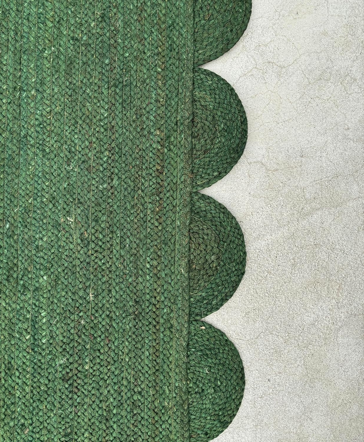Scallop Jute Area Rug Boho Jute Rug Scalloped Coastal Rug, Palm Green 8'x10'