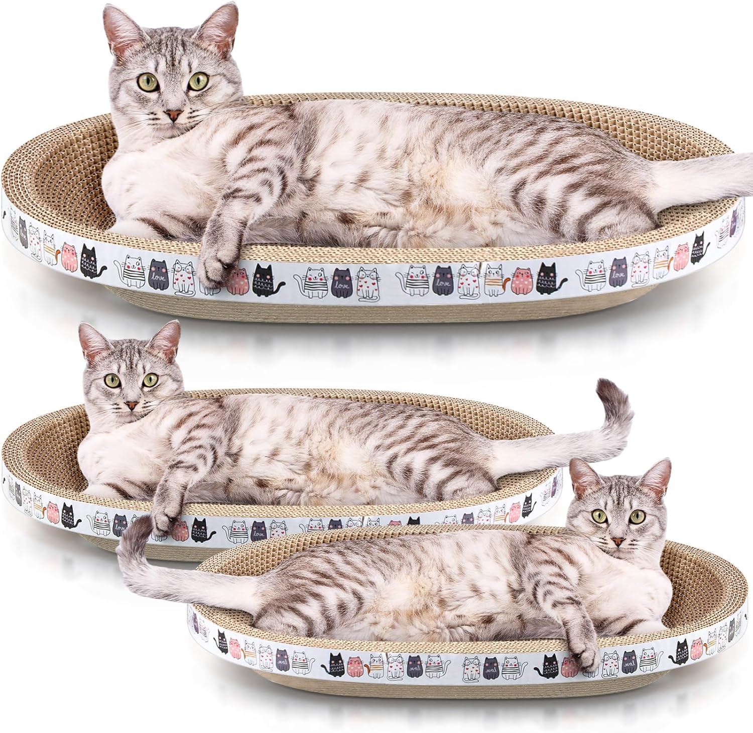 Mixweer 3 Pcs Cat Scratcher Cardboard Oval Cat Scratch Pad Board Bed Bowl 2 in 1 Cat Scratcher Cat Scratching Post Corrugated Lounge Couch Nest for Cats Grinding Claw Furniture Protector Indoor