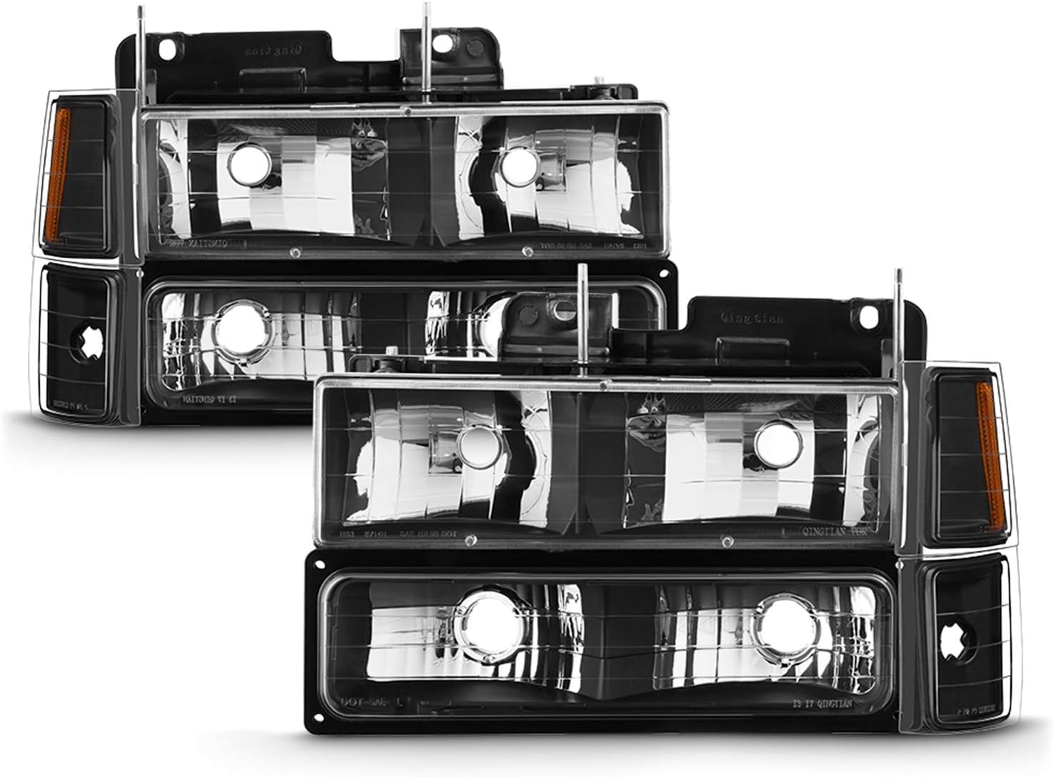 AKKON - Fits 94-98 C/K 1500 2500 3500 Tahoe Suburban Pickup Black Headlights + Corner + Bumper Signal Lamp + LED Tail Light Pair