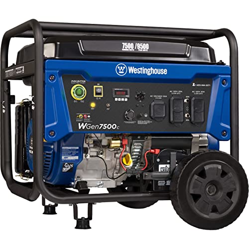 Westinghouse Outdoor Power Equipment 10000 Peak Watt Portable Open Frame Inverter Generator, Remote Electric Start with Auto Choke, Transfer Switch Ready, Gas Powered, CO Sensor