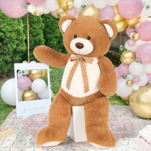 MorisMos Large Teddy Bear 4 feet Stuffed Animal for Girl, Big Cuddly Stuffed Brown Bear for Kids,Baby Shower Decor,Life Size Giant Teddy for Birthday Gift