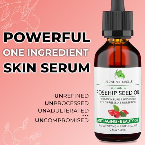 Rosehip Oil Organic, From Fruit & Seeds, Pure, Raw, Virgin, Cold Pressed, Undiluted Body Oil For Skin Care, For Hair Oil, Gua Sha, Cuticle Oil, Face Oil, Organic Rosehip Seed Oil, 2 oz